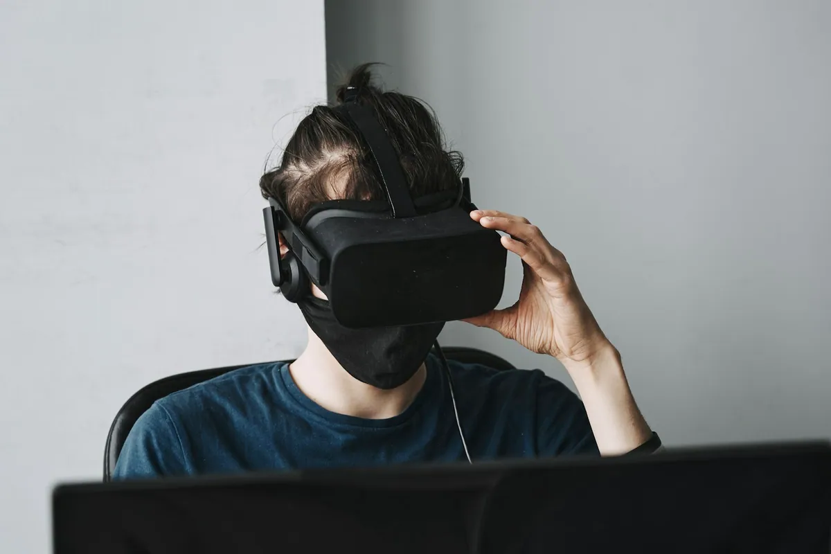 Person using a virtual reality headset
